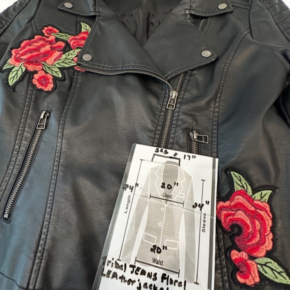 Tribal Jeans Embroidered Floral Faux Leather Motorcycle Jacket Size M - Picture 11 of 11